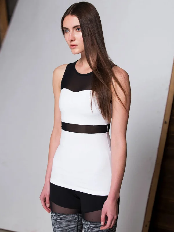 camisoles in heather grey-ILLUSION TANK, WHITE/BLACK MESH