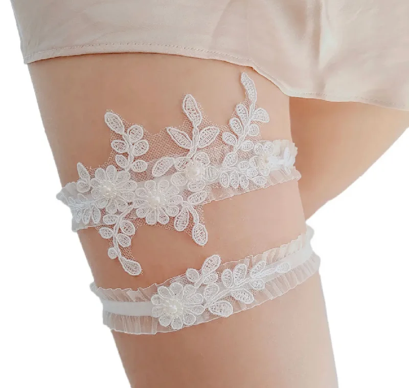 Nipple covers for adhesive-free wear-White Lace Embroidery Wedding Garter Set, Bridal Toss Set Nipple covers for adhesive-free wear-White Lace Embroidery Wedding Garter Set, Bridal Toss Set