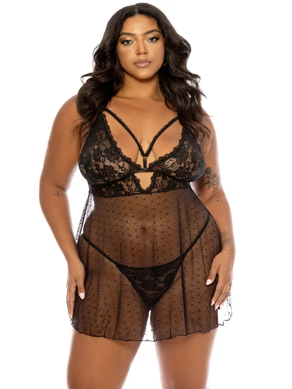 Comfortable women's sexy nightwear for fashionable nights-Curvy Aphrodite Lace Babydoll Dress