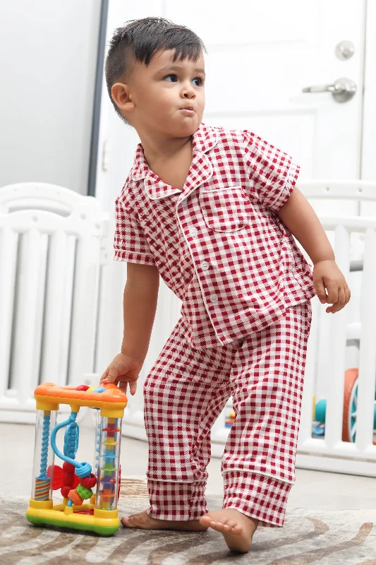 Cute matching mother and kid same suit for celebrations-Kid's Cozy Cotton Pajama Set in Red Gingham (unisex) Cute matching mother and kid same suit for celebrations-Kid's Cozy Cotton Pajama Set in Red Gingham (unisex)
