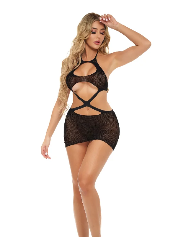 Sexy dress for summer vacation wear-Pink Lipstick Cashed Out Mesh Dress Black