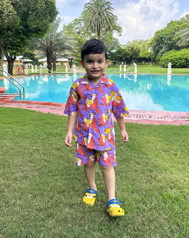 Matching mother and kid same suit for family beach trips-Toucan Shortees - Soft Cotton Shirt & Shorts Set for Kids