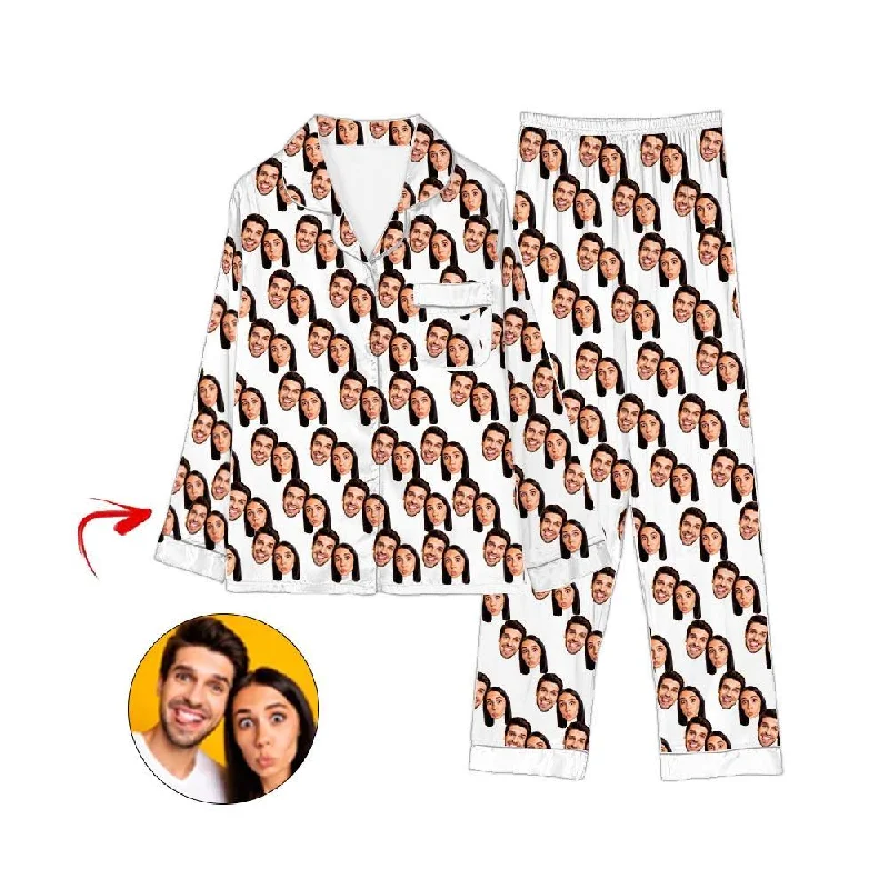 Matching mother and kid same suit for picnics and parks-Custom Photo Satin Pajamas Happy You And Me White
