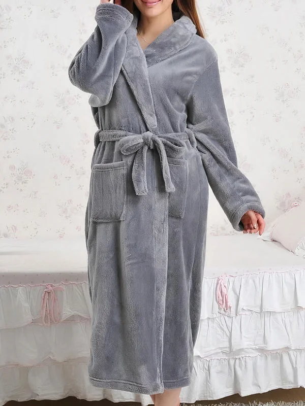 Cozy cotton women's robes for year-round comfort-Robe de Chambre Longue Polaire Femme "Gris"
