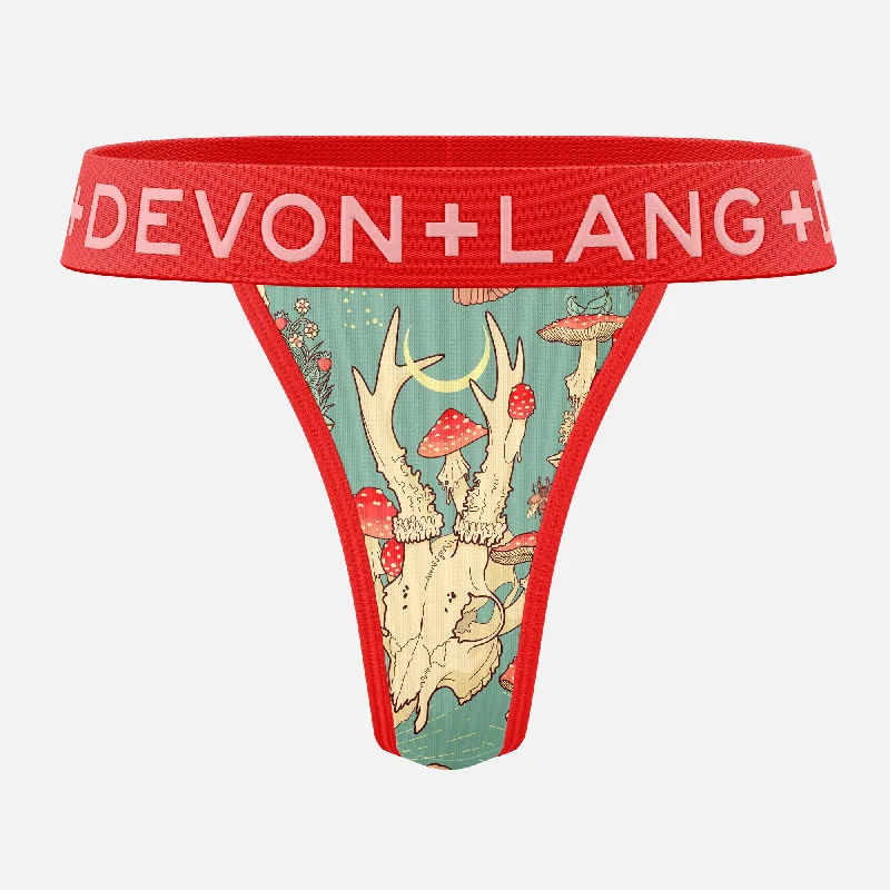 Best cotton panties for sensitive skin-Bria V-Thong - Forest Mushrooms