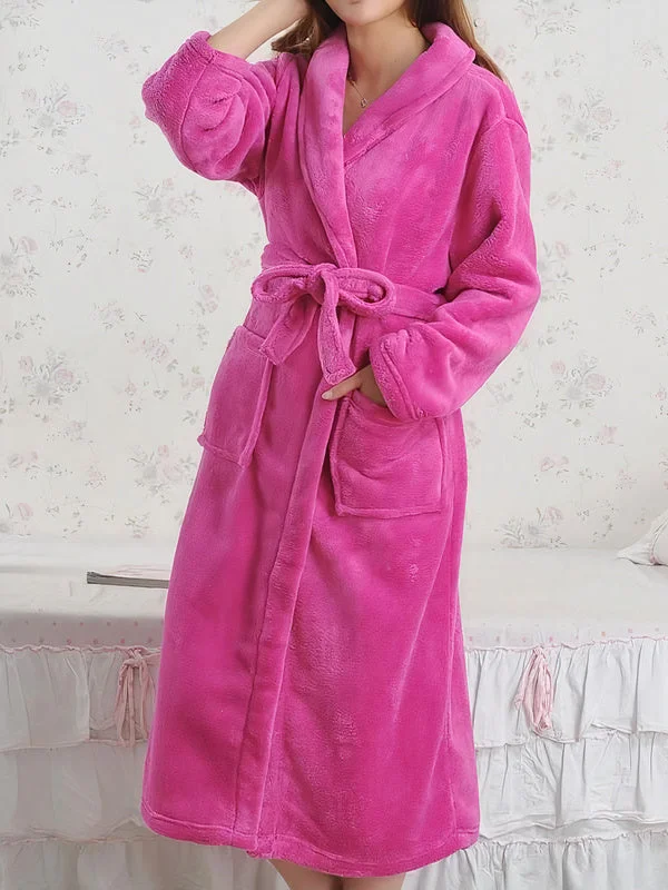 Comfortable women's robes for relaxing at home-Robe de Chambre Longue Polaire Femme "Rose Foncé"