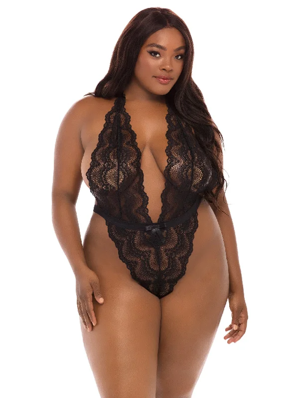 Sexy lingerie for shaping tummy and waist-Curvy Alessa Super Plunge Lacy Teddy