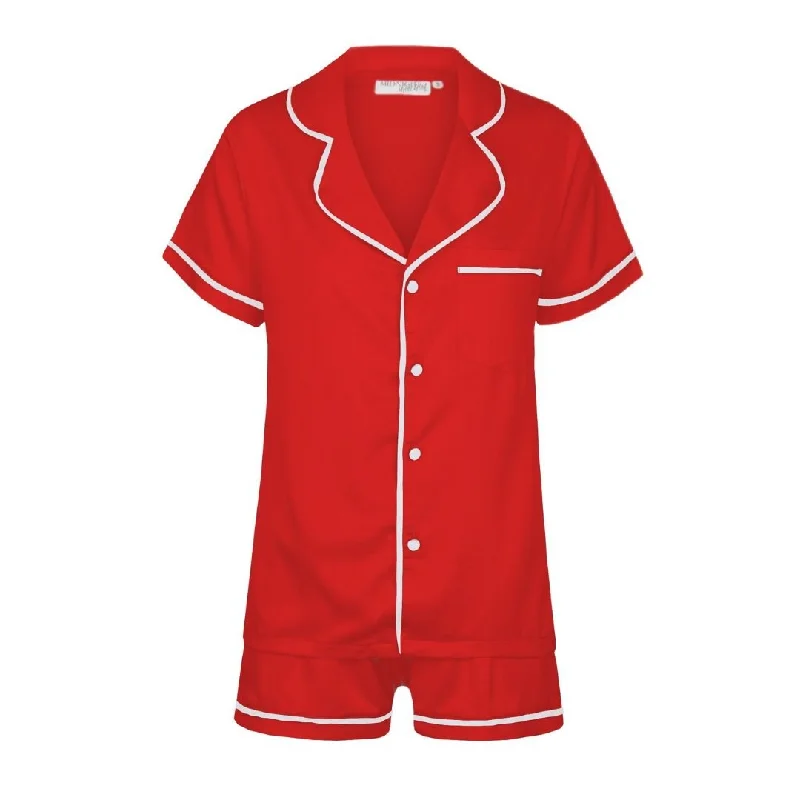 Mother and kid same suit for family celebrations-Satin Personalised Pyjama Set - Short Sleeve Red/White