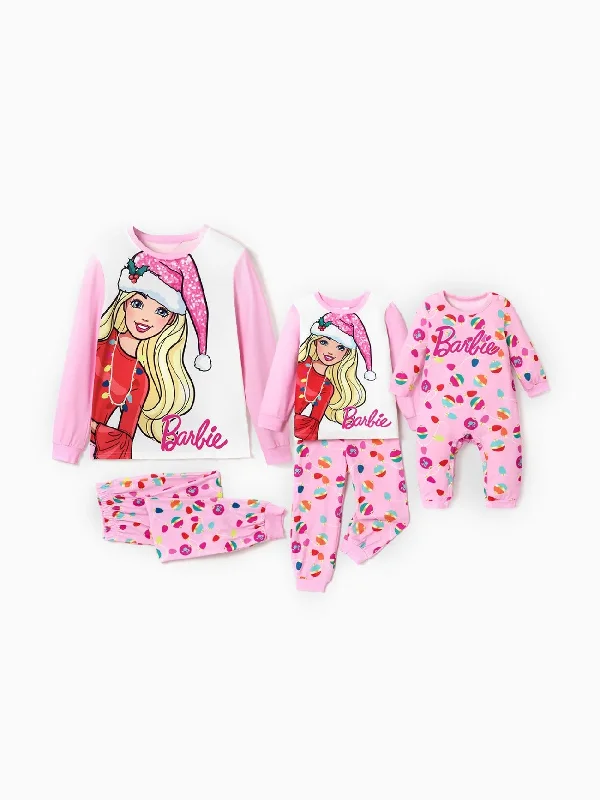 Comfortable and cozy matching mother and kid same suit-Barbie Mom And Me Christmas Print Pajama Set