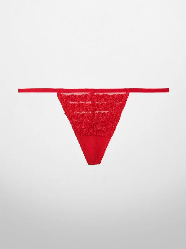 Women's panties for everyday style-Ruffle Red V-String Panty