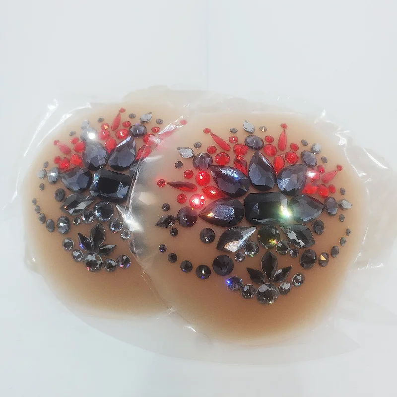 Nipple covers for nightwear-Crimson Bloom Bling Pasties