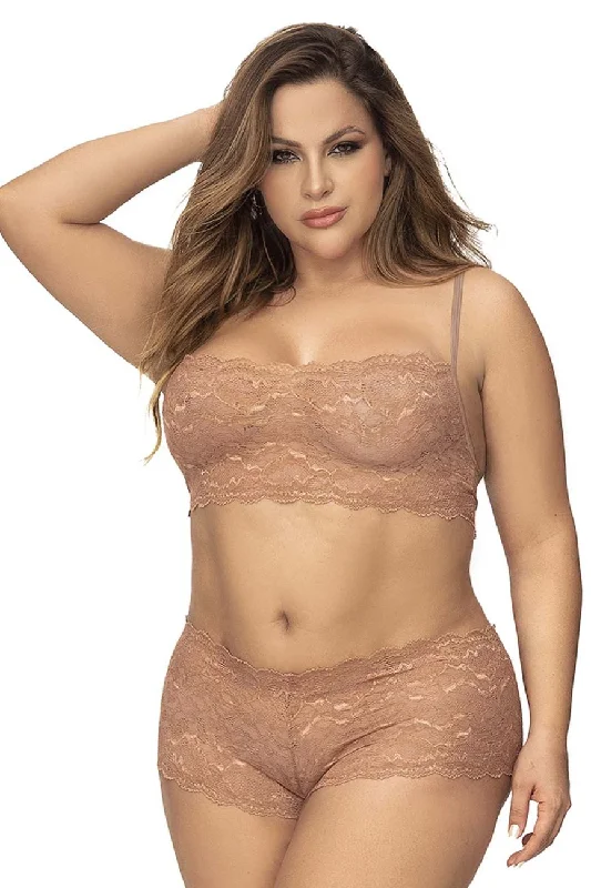 Sexy lingerie for backless dresses-Mapale 206X Panty and Top Lace Set Color Taupe