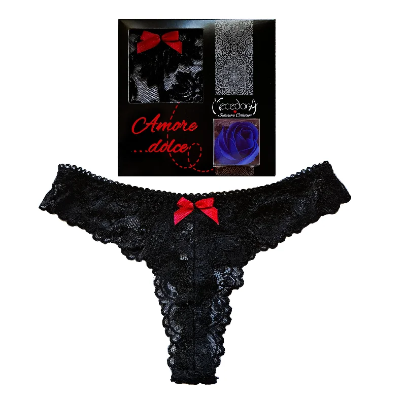 Satin lingerie sets for smooth feeling-Lingerie box mecedora "AMORE DOLCE" rosa blu perizoma nero Satin lingerie sets for smooth feeling-Lingerie box mecedora "AMORE DOLCE" rosa blu perizoma nero
