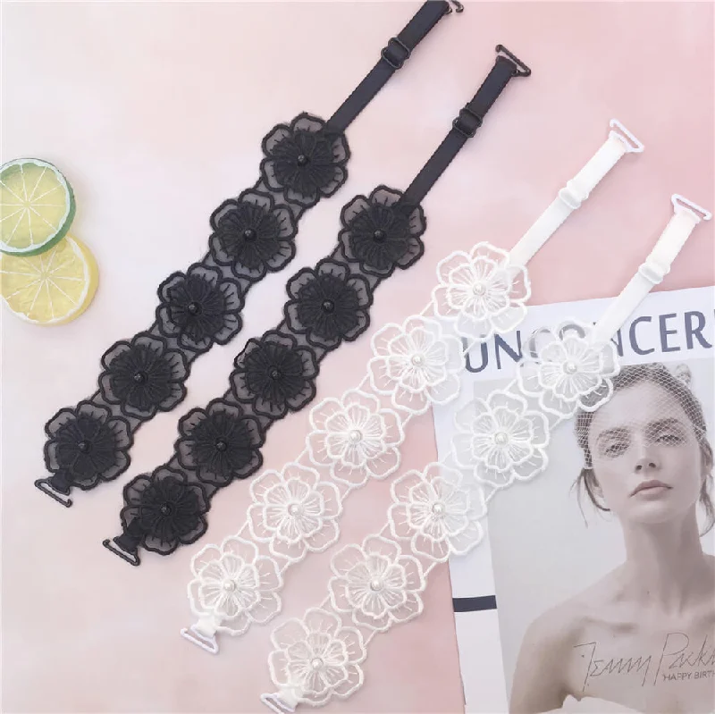 Nipple covers for invisibility with transparent clothes-Flower Lace Bra Strap