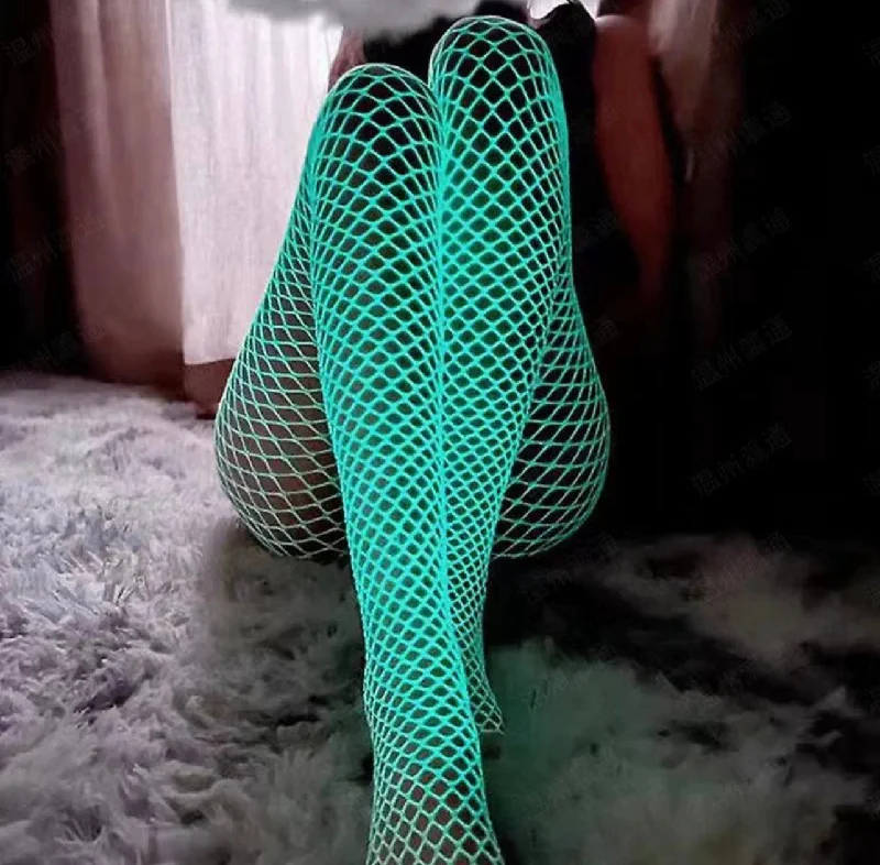 Nipple covers for elegant dresses-Glow in the dark fishnet tights