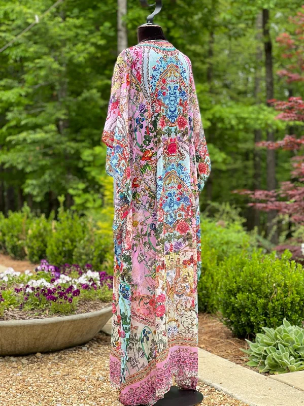 Soft satin robes for women for sleep comfort-Blakeline Kimono: Pink Lotus