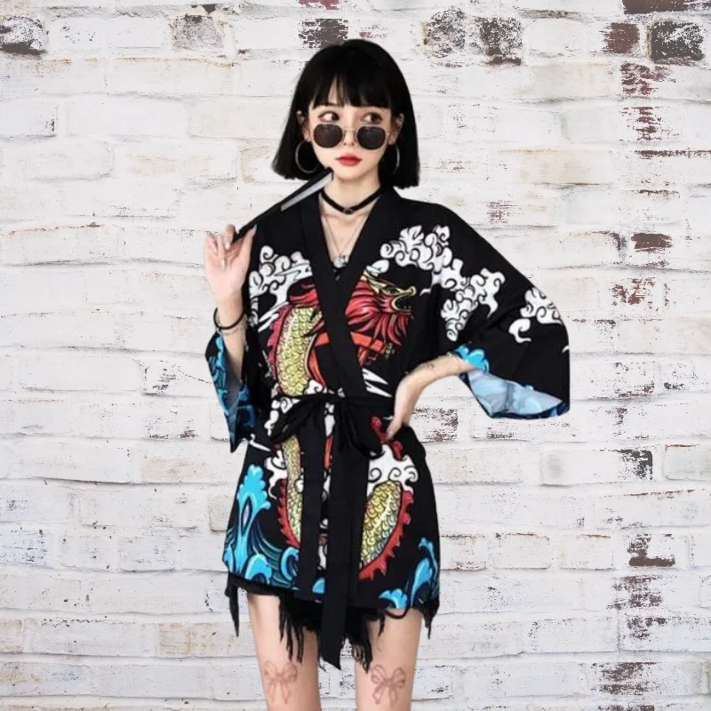 Women's robes with comfortable fit-Dragon Kimonos | Short