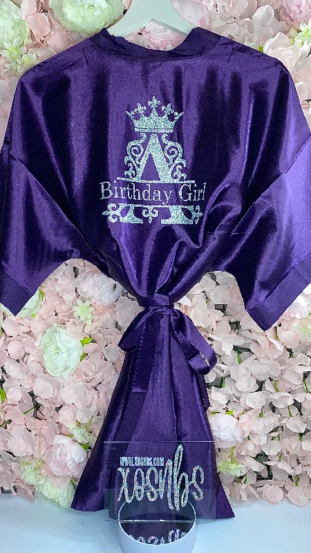 Soft women's robes with satin touch for elegance-Personalised Satin Robe | Purple
