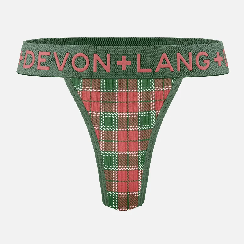 Women's panties with tummy shaper-Bria V-Thong - Vintage Tartan