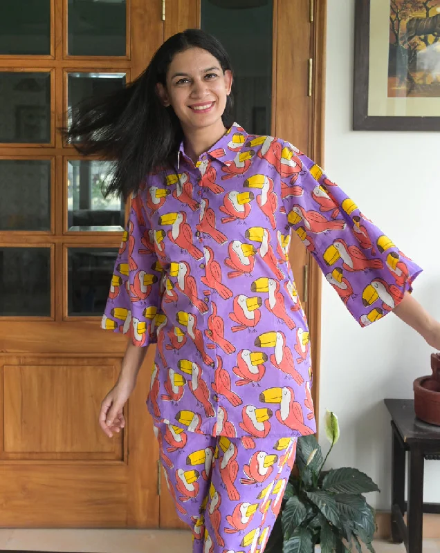 Cute matching mother and kid same suit for celebrations-Toucan Chill Jams - Soft Cotton Shirt & Pyjama Set Cute matching mother and kid same suit for celebrations-Toucan Chill Jams - Soft Cotton Shirt & Pyjama Set