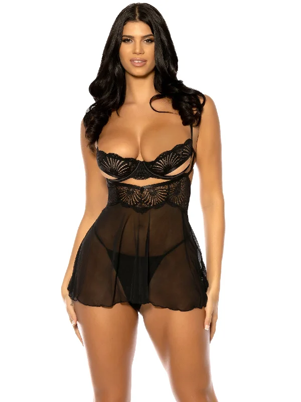 Comfortable women's sexy nightwear for ultimate comfort-Hazel Peek-A-Boo Babydoll Dress