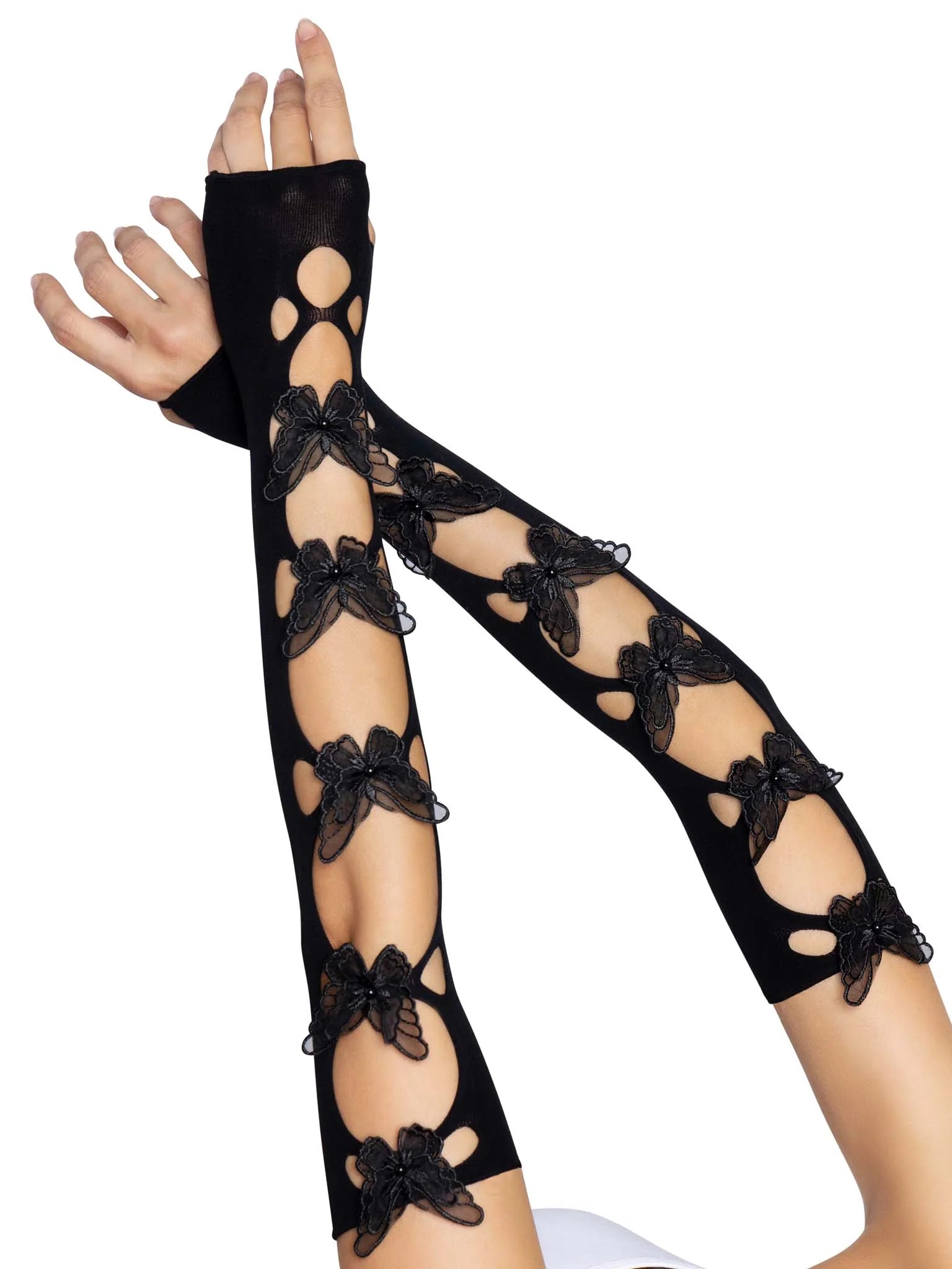 Nipple covers for nightwear-Black Butterfly Cut Out Arm Warmers