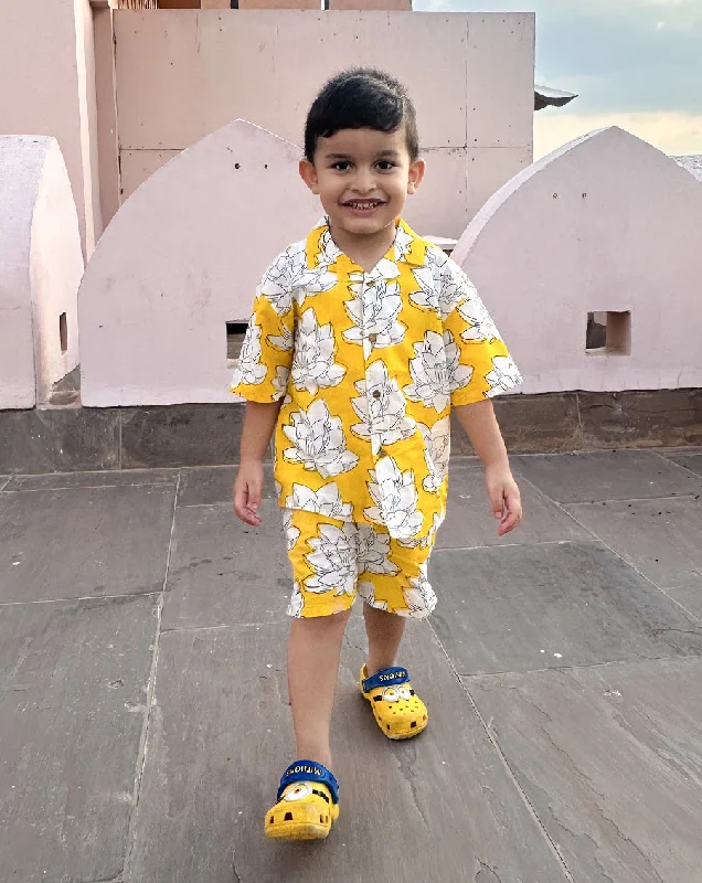 Mother and kid same suit for summer gatherings-Mallika Shortees - Soft Cotton Shirt & Shorts Set for Kids