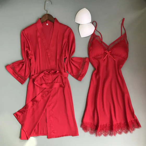 Cozy women's sexy nightwear for effortless style-Sexy Satin 2 pc babydoll