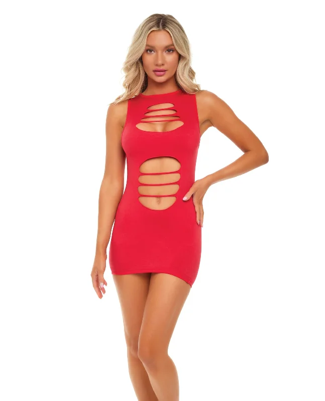 Sexy dress for a show-stopping look-Pink Lipstick Can't Commit Shredded Dress Red