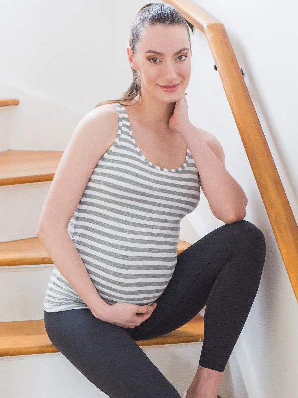 seamless camisoles for layering-SOFT STRETCH MATERNITY TANK, LIGHT GREY STRIPES