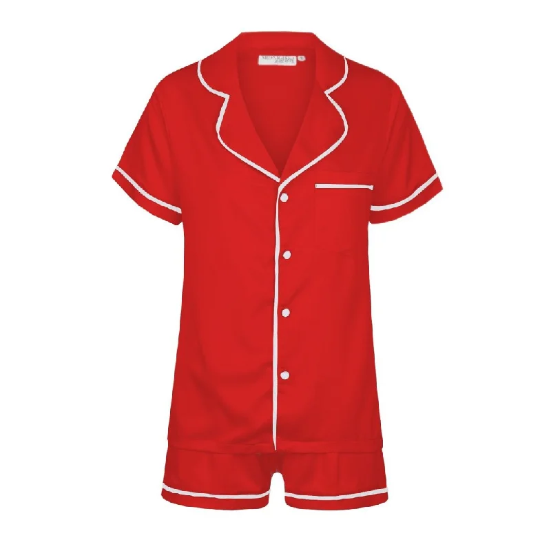Comfortable mother and kid same suit for rest days-Men's Satin Personalised Pyjama Set - Short Sleeve Red/White