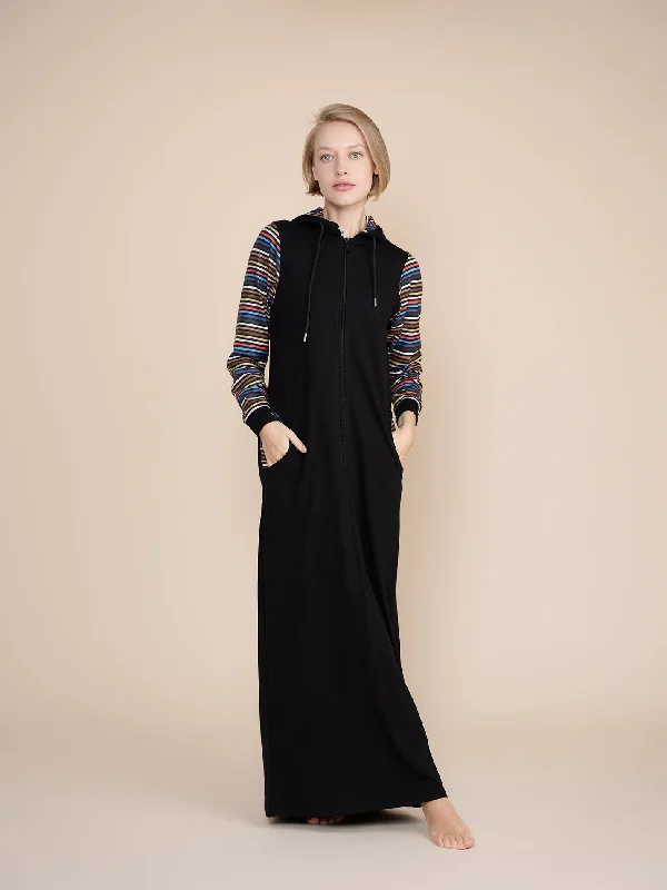 Cozy women's robes for cold evenings-Striped Sleeve Morning Robe
