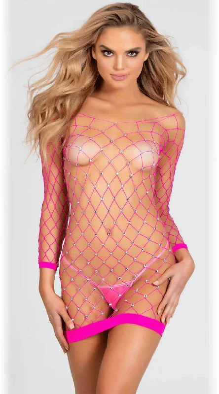 Sexy dress for curve-enhancing style-Shirley of Hollywood Sparkly Fishnet Long Sleeve Body Stocking Dress Pink Sexy dress for curve-enhancing style-Shirley of Hollywood Sparkly Fishnet Long Sleeve Body Stocking Dress Pink