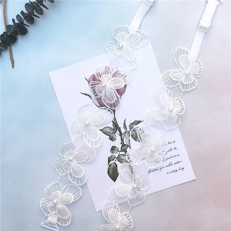 Nipple covers for seamless under blouses-White Butterfly Lace Bra Straps