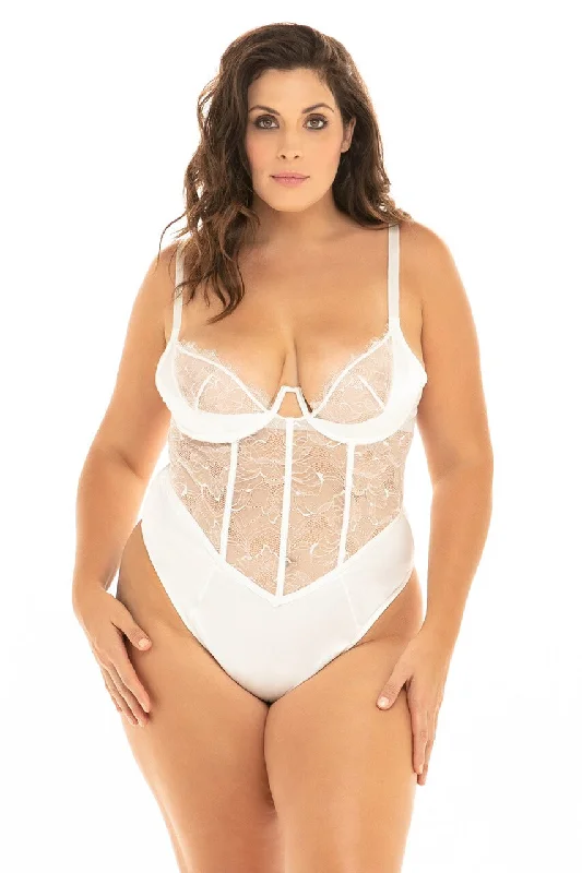 Sexy lingerie with sheer mesh-Bridal Curvy Carmella Teddy