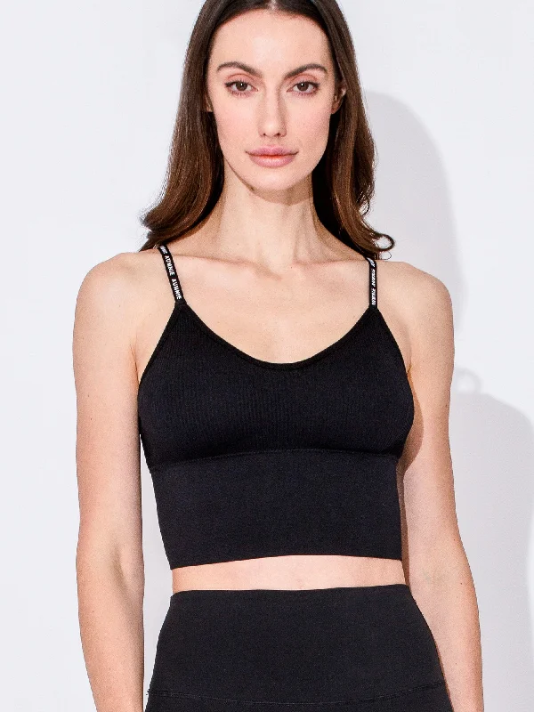 linen camisoles beach cover-up-LOGO RIBBED TANK, BLACK
