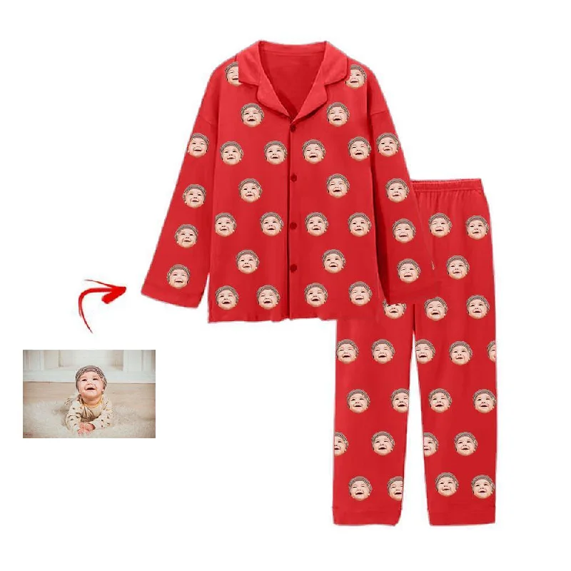 Casual matching mother and kid same suit for shopping trips-Personalised Pyjamas I Love My Baby Red