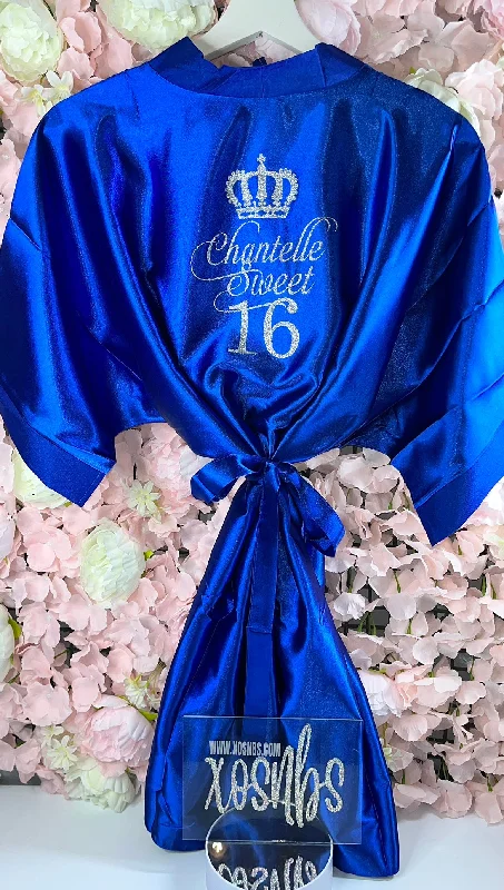 Trendy women's robes for after bath-Kids | Personalised Satin Robes | Royal Blue