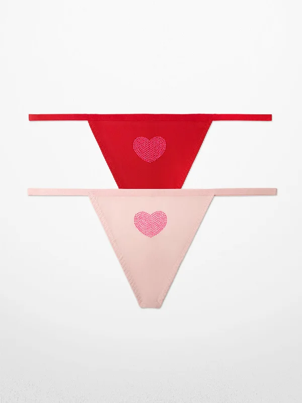 Women's panties with hip coverage-2-Pack Heart V-String Panty