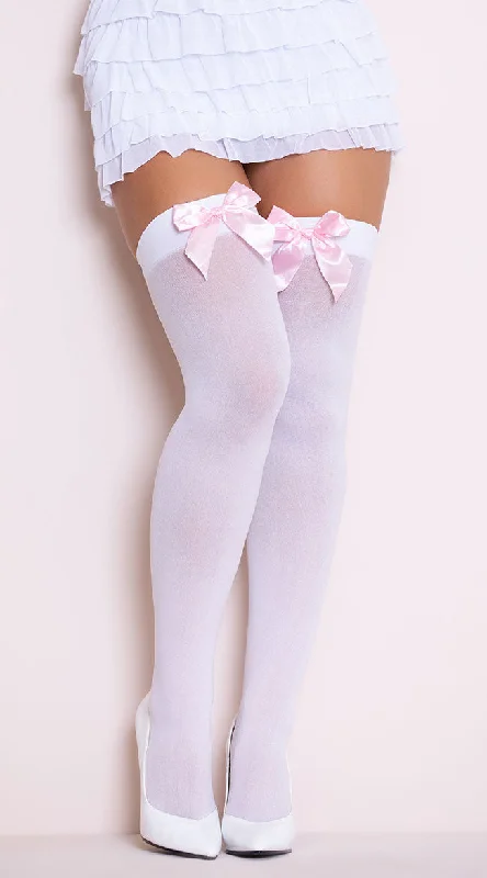 Nipple covers for sensitive skin-THIGH HIGHS WITH SATIN BOW