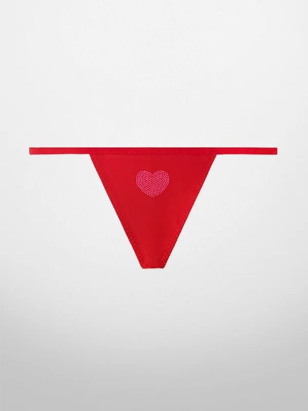Women's lace panties for comfort and style-Heart Red V-String Panty