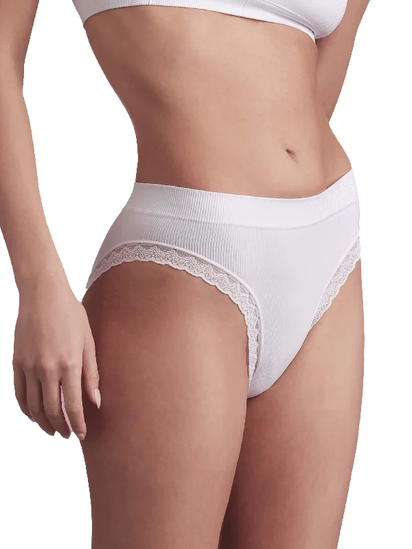 Women's panties with comfortable waistband for all-day wear-BELLISSIMA Soft Ribbed Brief with Lace Trim