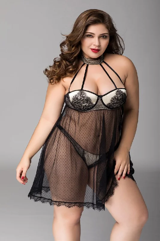 Cozy women's sexy nightwear with warm, inviting fabric-Sheer Lace Babydoll