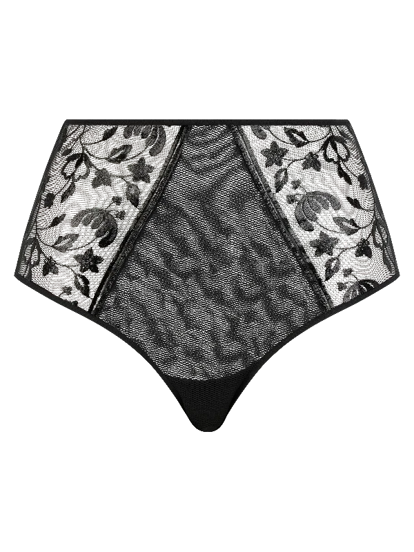 Women's panties with hip coverage-Chantelle Pulp Philter High-waisted Full Brief Black Vinyl Women's panties with hip coverage-Chantelle Pulp Philter High-waisted Full Brief Black Vinyl
