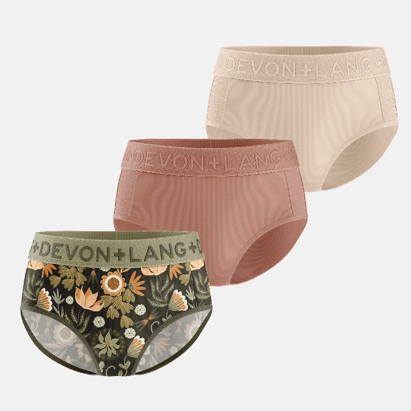 Women's panties with mesh sides for breathability-Bria Bikini Brief - Multi-Packs - Fall Florals/Skin Bronze/Skin Light Women's panties with mesh sides for breathability-Bria Bikini Brief - Multi-Packs - Fall Florals/Skin Bronze/Skin Light