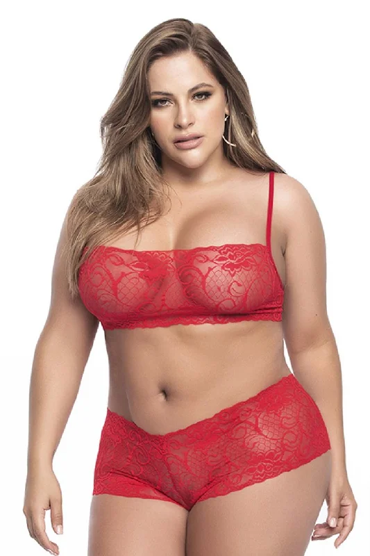 Sexy lingerie with floral lace design-Mapale 206X Panty and Top Lace Set Color Red