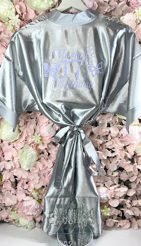 Women's robes for relaxing in style-Kids | Personalised Satin Robes | Silver