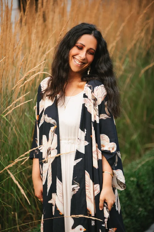 Women's robes with adjustable tie-Market of Stars In Stardust We Trust Midnight Doves Goddess Duster
