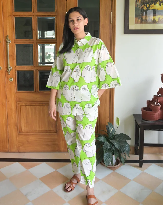 Stylish mother and kid same suit for vacations-Chehre Chill Jams - Soft Cotton Shirt & Pyjama Set