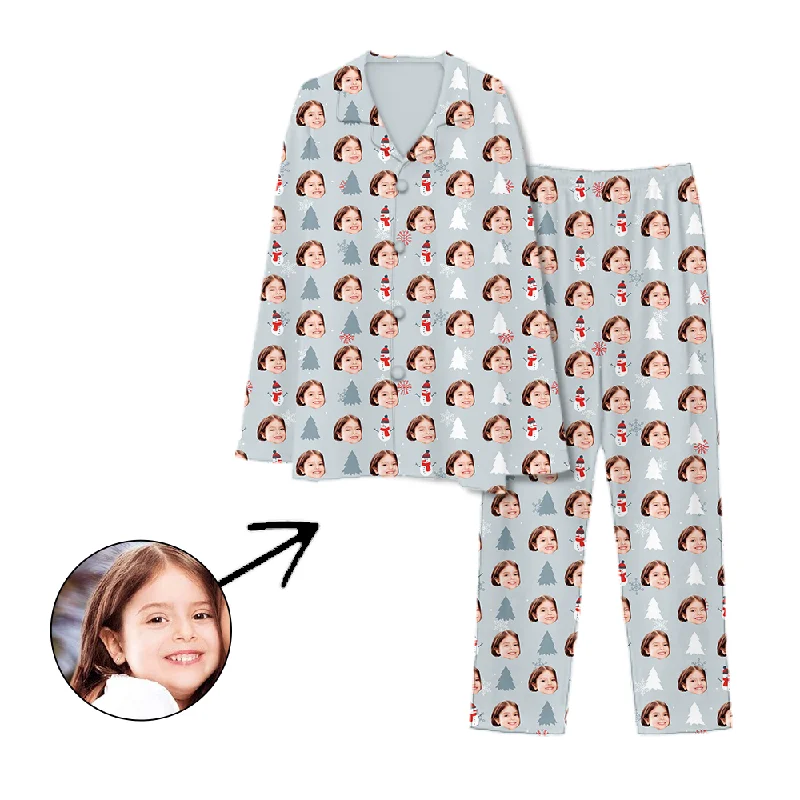 Comfortable matching mother and kid same suit for park visits-Personalised Pyjamas Christmas Tree And Snowman